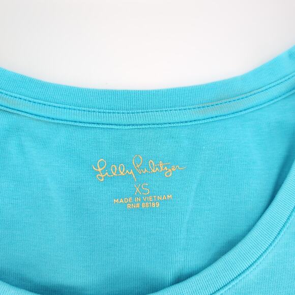 Lilly Pulitzer Turquoise Haley Crew Neck Top Short Sleeve T-Shirt/ Tee - Size XS - Picture 4 of 11